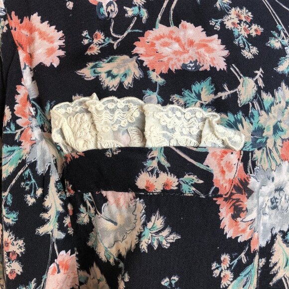 Vintage French Rene Derhy dark florals and lace tunic top shirt - Picture 11 of 16